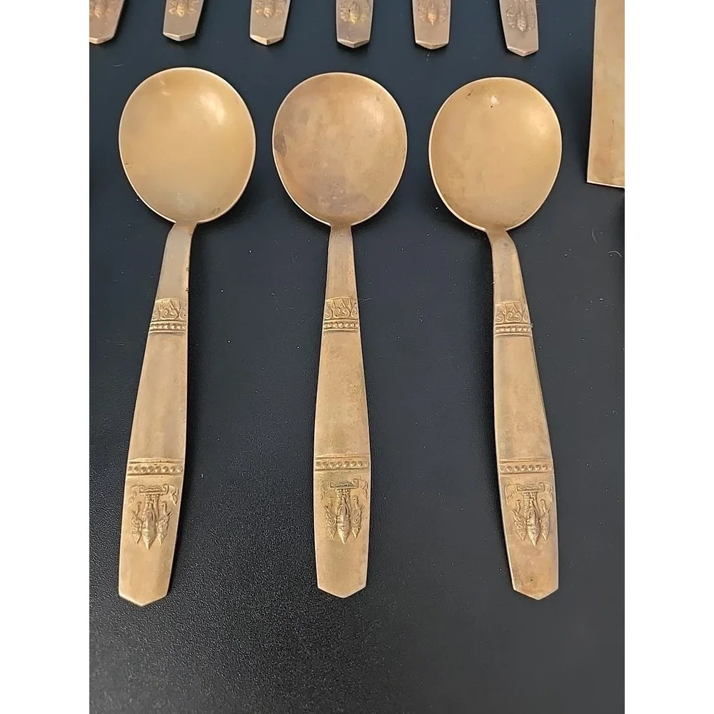 VTG James Quality Jewelers Bangkok Thailand Nickel‎ Bronze Flatware 20pc Set